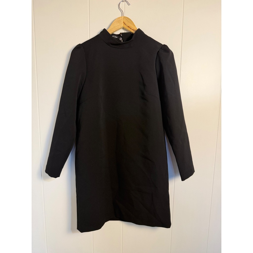 Department Five Shift Dress Small Black Mock Neck Puff Sleeve Made in Italy